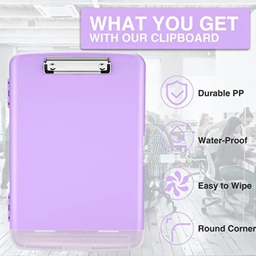 Sooez Storage Clipboard 34cm (13.4") Light Purple | High Capacity with Pen Holder for Students & Teachers thumbnail 4