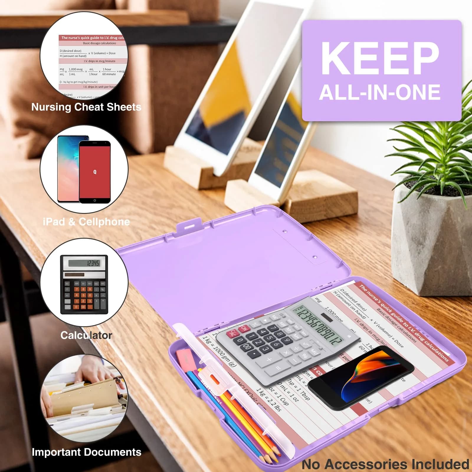 Sooez Storage Clipboard 34cm (13.4") Light Purple | High Capacity with Pen Holder for Students & Teachers - view 5