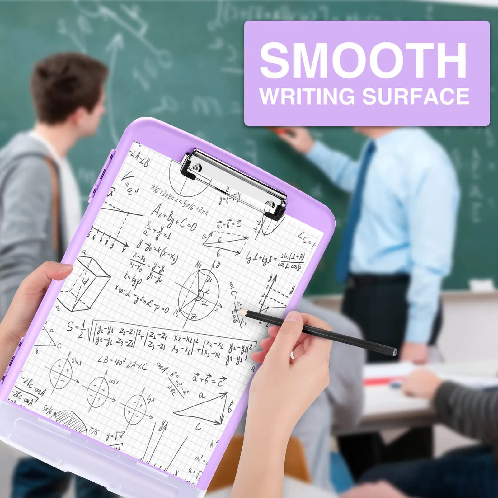 Sooez Storage Clipboard 34cm (13.4") Light Purple | High Capacity with Pen Holder for Students & Teachers - view 6