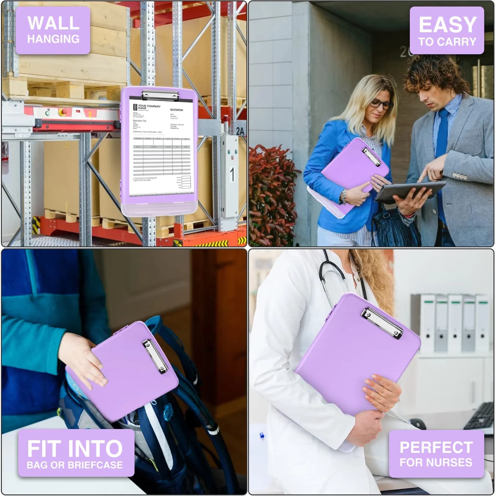 Sooez Storage Clipboard 34cm (13.4") Light Purple | High Capacity with Pen Holder for Students & Teachers - view 7
