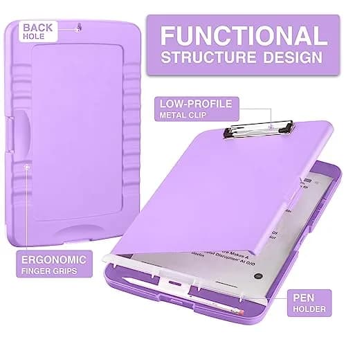 Sooez Storage Clipboard 34cm (13.4") Light Purple | High Capacity with Pen Holder for Students & Teachers thumbnail 2