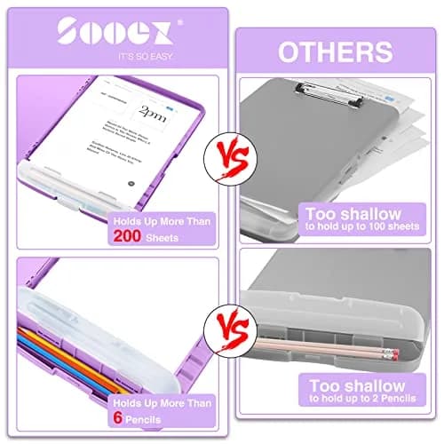 Sooez Storage Clipboard 34cm (13.4") Light Purple | High Capacity with Pen Holder for Students & Teachers thumbnail 3