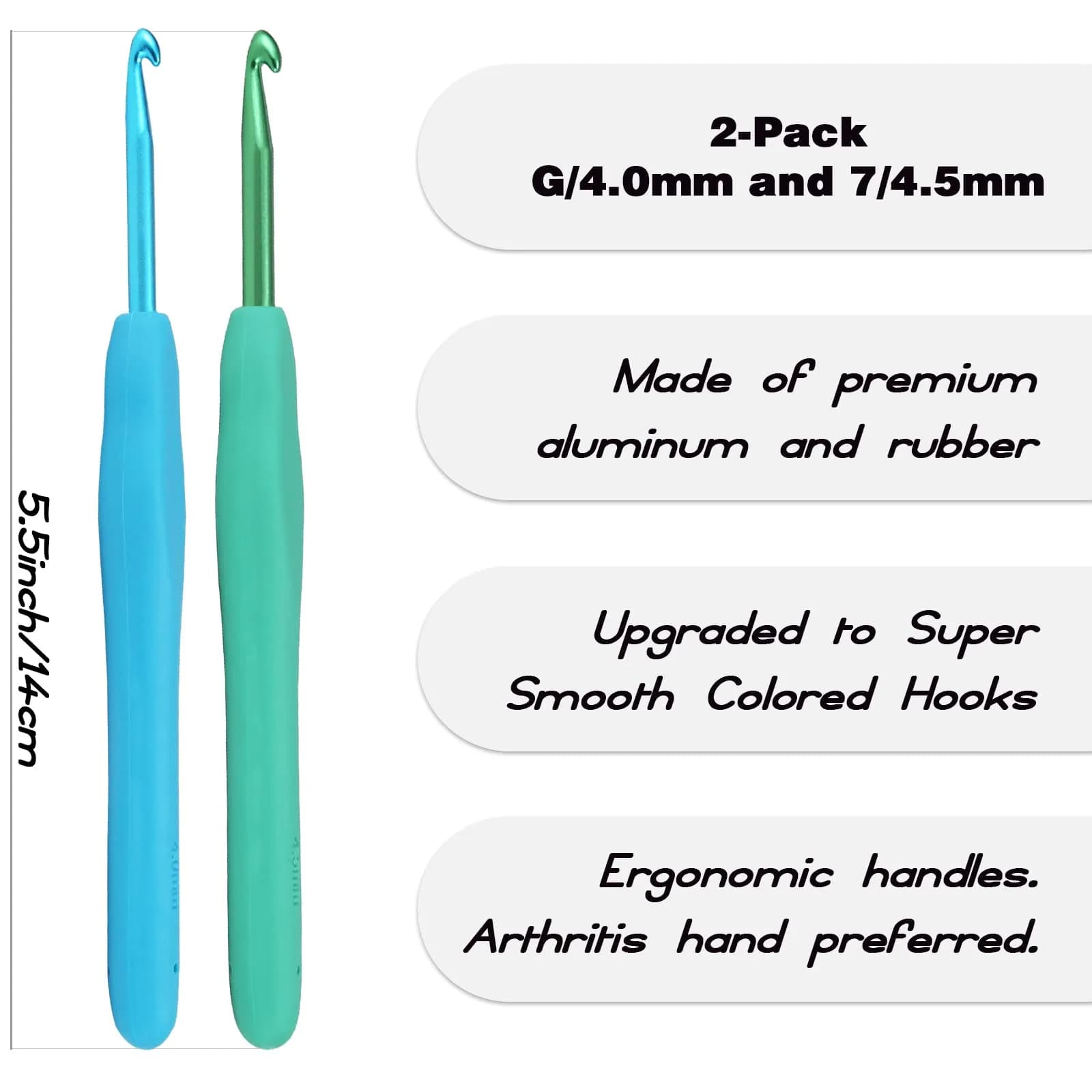 YOJOB Ergonomic Crochet Hooks Set (4mm, 4.5mm) | Smooth Aluminum Metal with Soft Grip - view 2