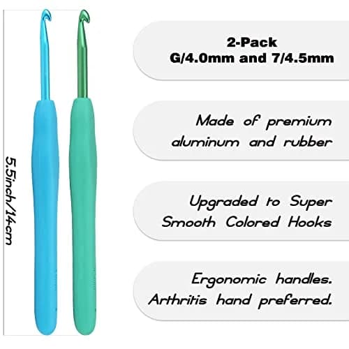 YOJOB Ergonomic Crochet Hooks Set (4mm, 4.5mm) | Smooth Aluminum Metal with Soft Grip thumbnail 2