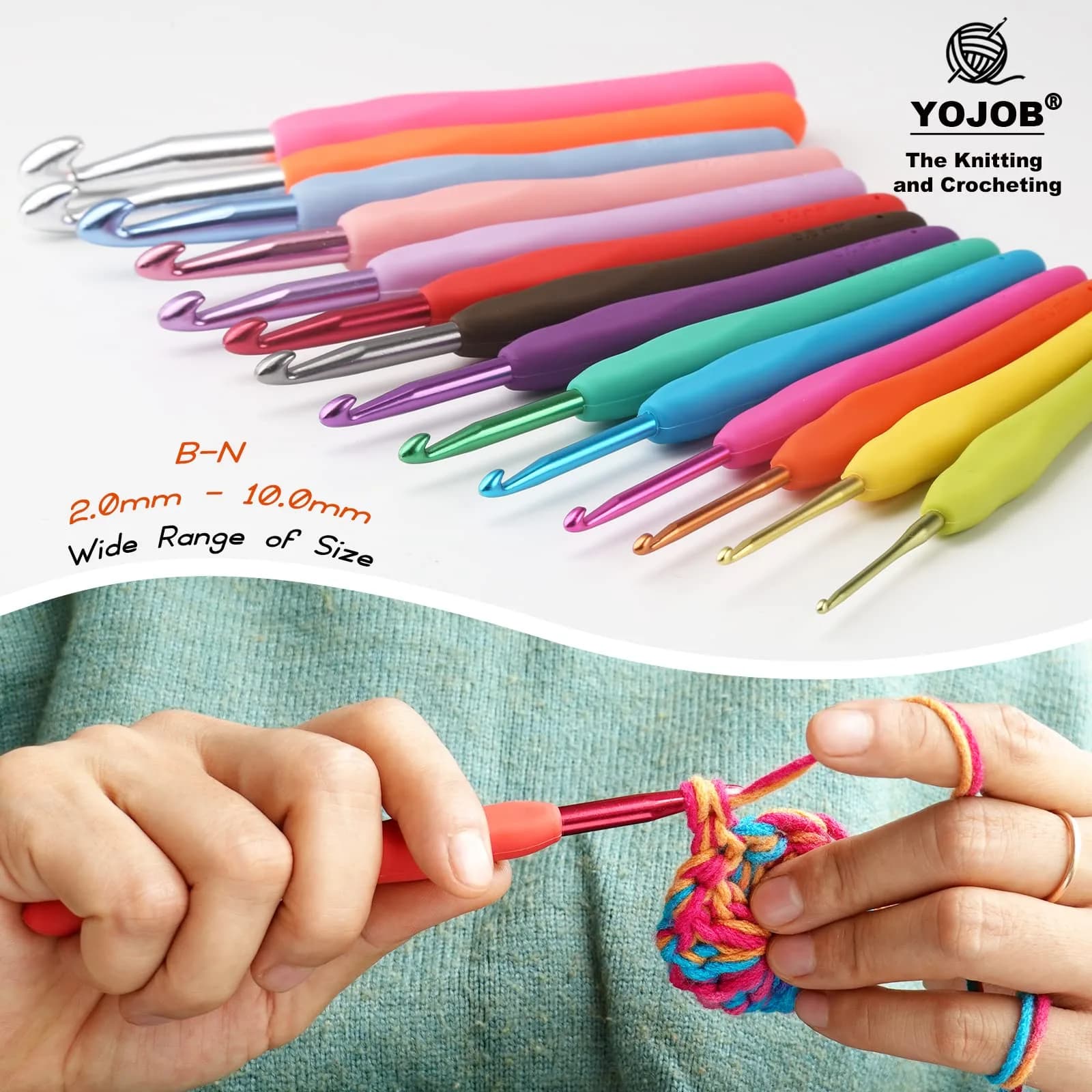 YOJOB Ergonomic Crochet Hooks Set (6mm, 6.5mm) | Smooth Aluminum for Beginners & Advanced - view 5