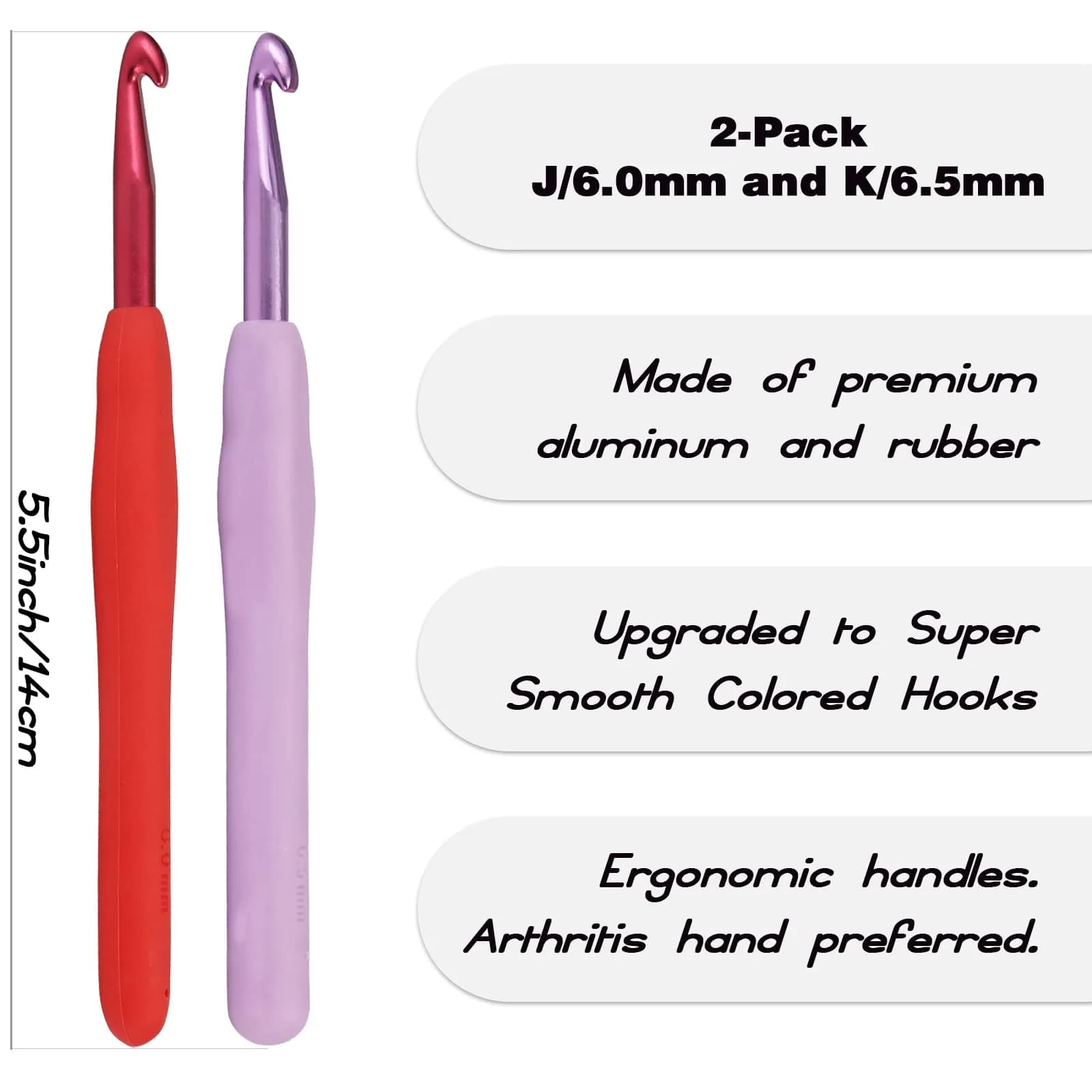 YOJOB Ergonomic Crochet Hooks Set (6mm, 6.5mm) | Smooth Aluminum for Beginners & Advanced - view 2