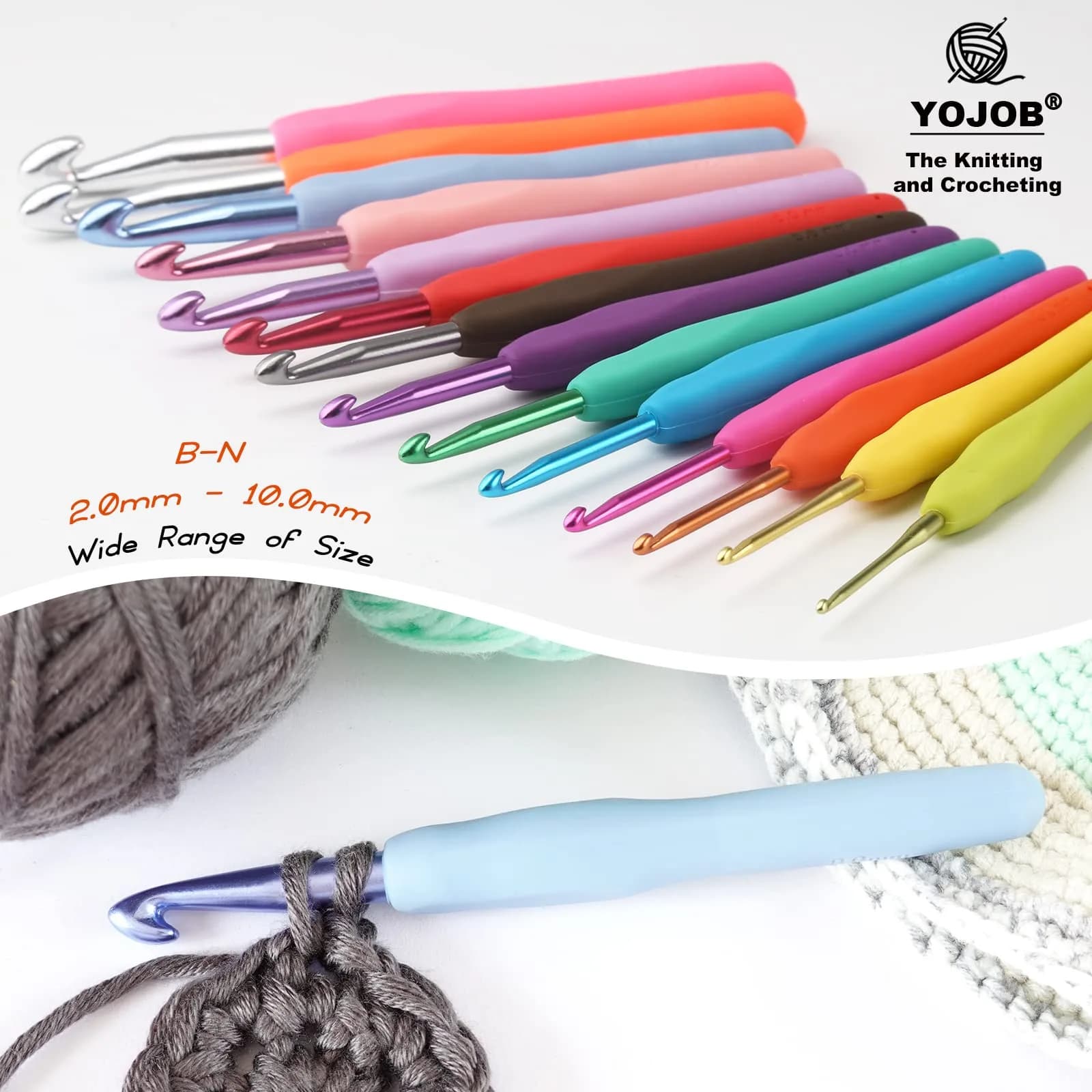 YOJOB Ergonomic Crochet Hooks Set (7mm, 8mm) | Smooth Aluminum Metal with Soft Grip - view 5