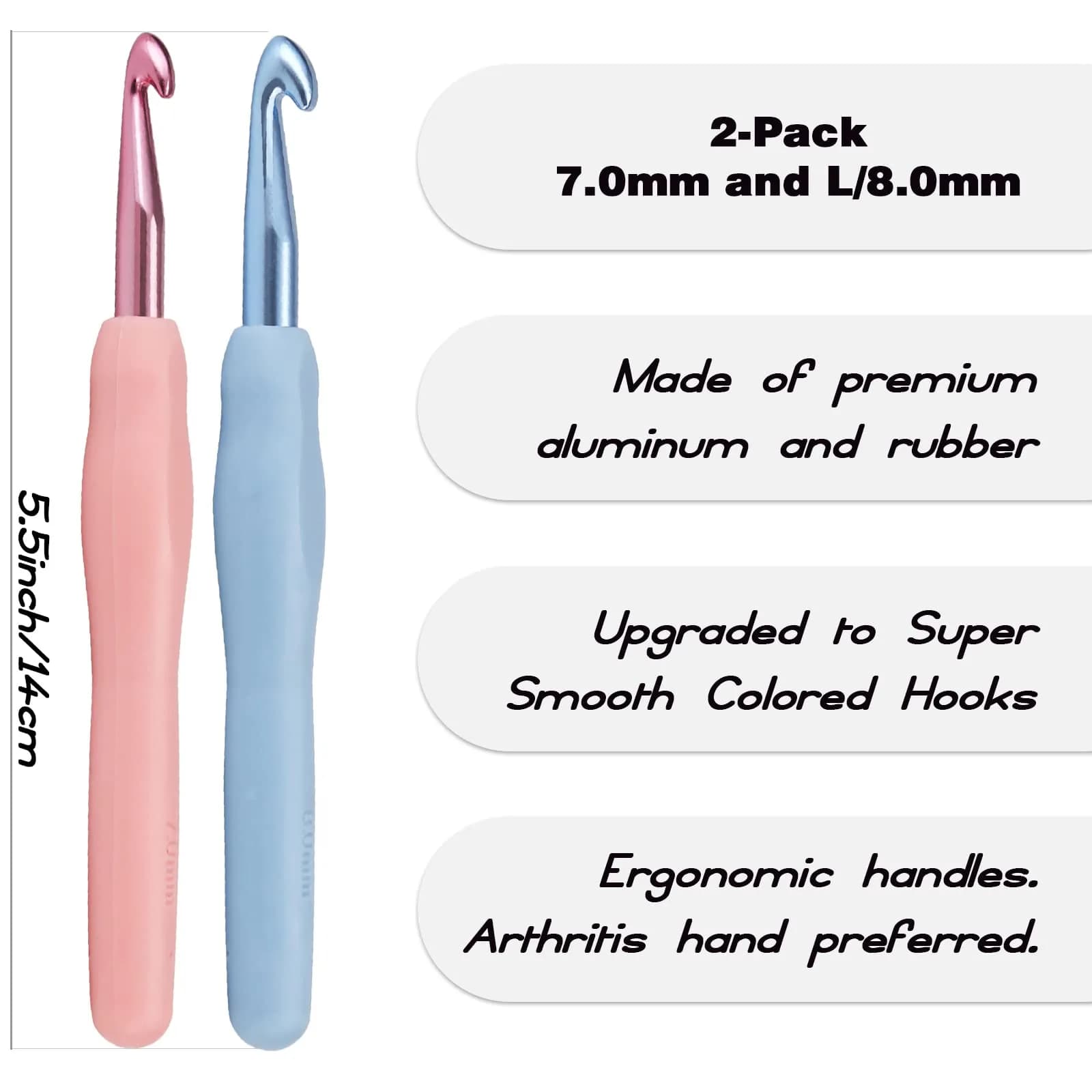 YOJOB Ergonomic Crochet Hooks Set (7mm, 8mm) | Smooth Aluminum Metal with Soft Grip - view 2