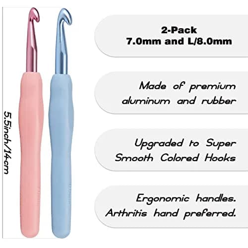 YOJOB Ergonomic Crochet Hooks Set (7mm, 8mm) | Smooth Aluminum Metal with Soft Grip thumbnail 2