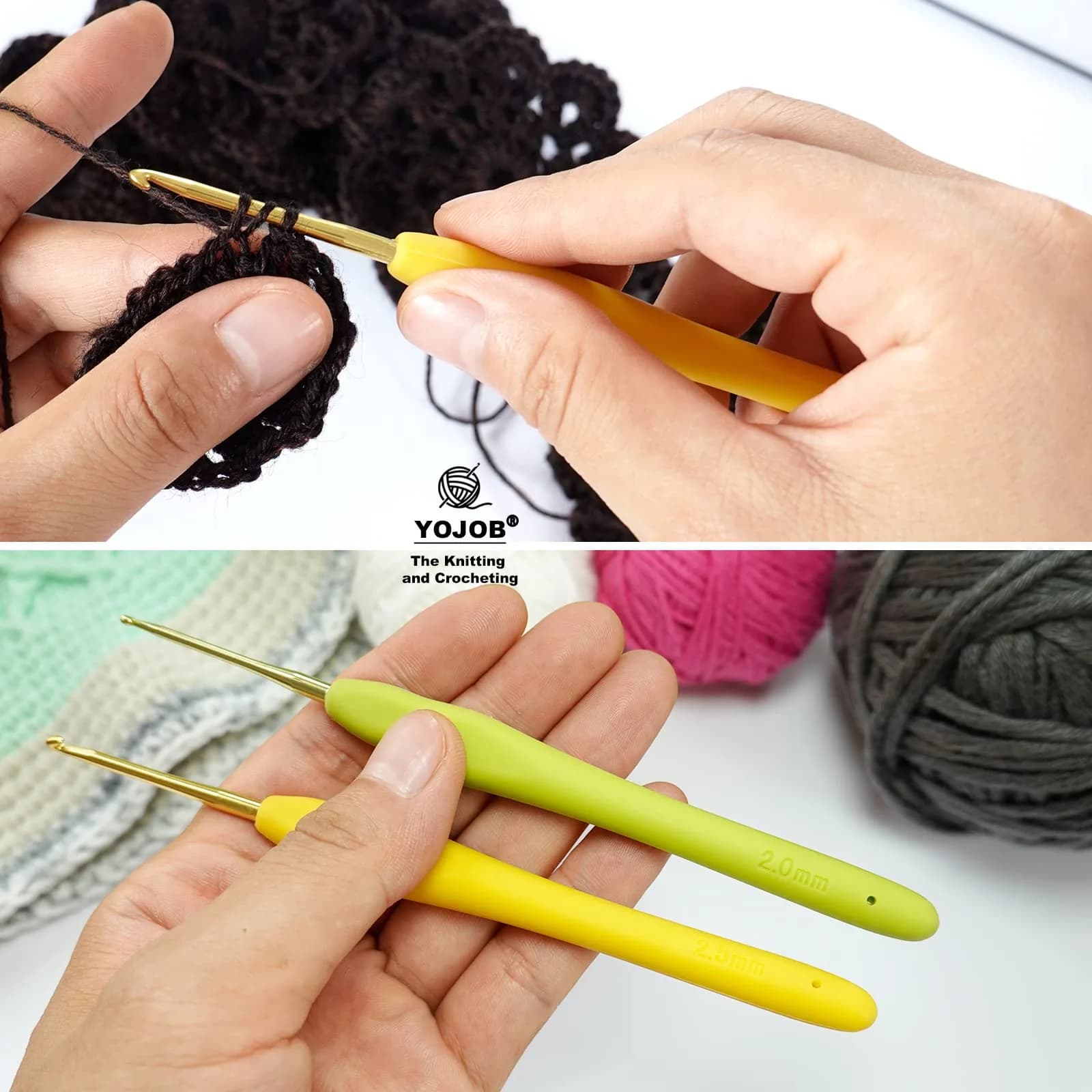 YOJOB Ergonomic Crochet Hooks 2mm (B) & 2.5mm (C) - Smooth Aluminum Metal Handle Set | Pack of 2 - view 6