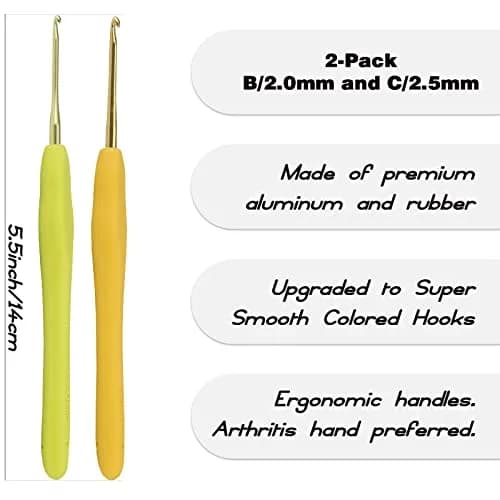 YOJOB Ergonomic Crochet Hooks 2mm (B) & 2.5mm (C) - Smooth Aluminum Metal Handle Set | Pack of 2 thumbnail 2
