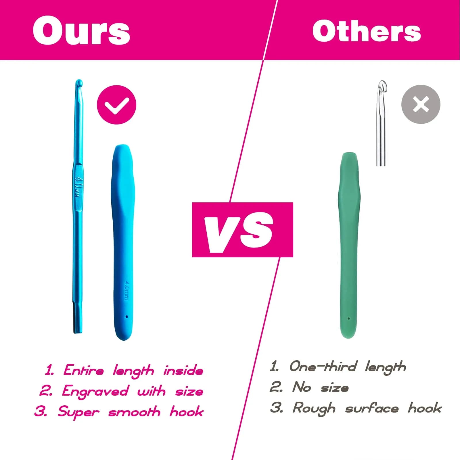 YOJOB Ergonomic Crochet Hooks 2mm (B) & 2.5mm (C) - Smooth Aluminum Metal Handle Set | Pack of 2 - view 3