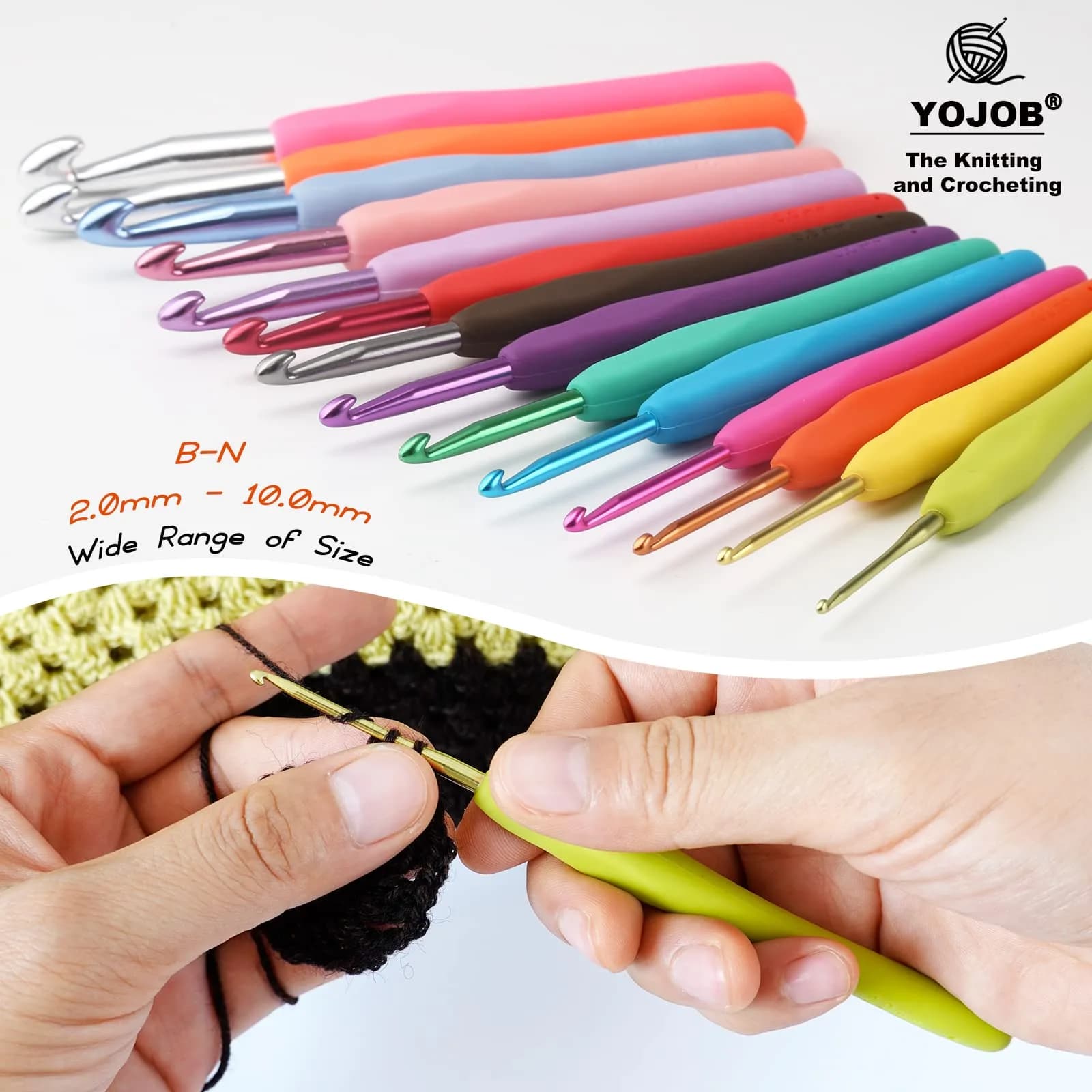 YOJOB Ergonomic Crochet Hooks 2mm (B) & 2.5mm (C) - Smooth Aluminum Metal Handle Set | Pack of 2 - view 4