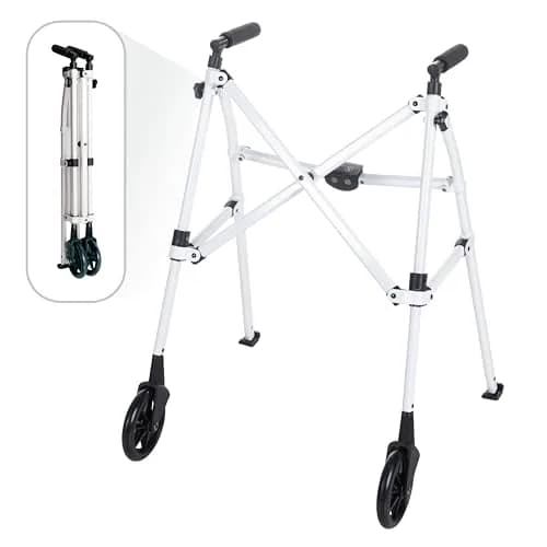 Stander Space Saver Walker Lightweight Folding Mobility Aid for Seniors & Adults, Compact 2-Wheel Device with 6-inch Wheels & Ski Glides, Vivid White | Space-Saving Design thumbnail 1