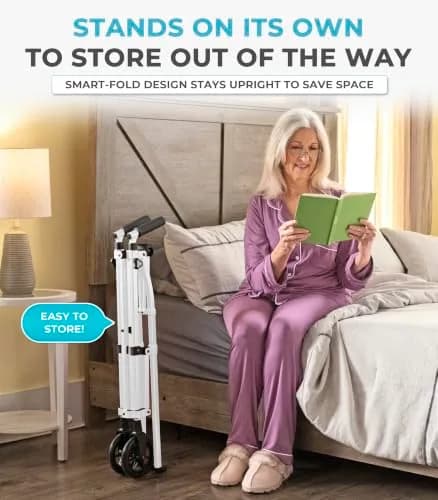 Stander Space Saver Walker Lightweight Folding Mobility Aid for Seniors & Adults, Compact 2-Wheel Device with 6-inch Wheels & Ski Glides, Vivid White | Space-Saving Design thumbnail 9