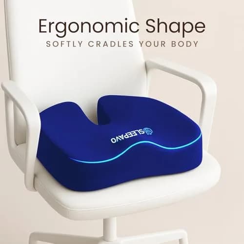 Sleepavo Office Chair Cushion, Seat Cushion for Tailbone Pain Relief Butt | Memory Foam, Navy Blue thumbnail 4