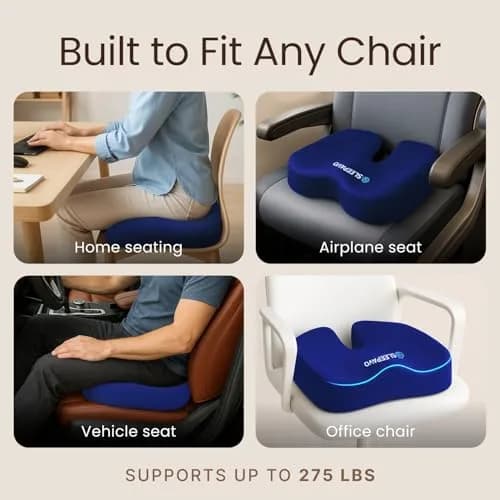 Sleepavo Office Chair Cushion, Seat Cushion for Tailbone Pain Relief Butt | Memory Foam, Navy Blue thumbnail 7