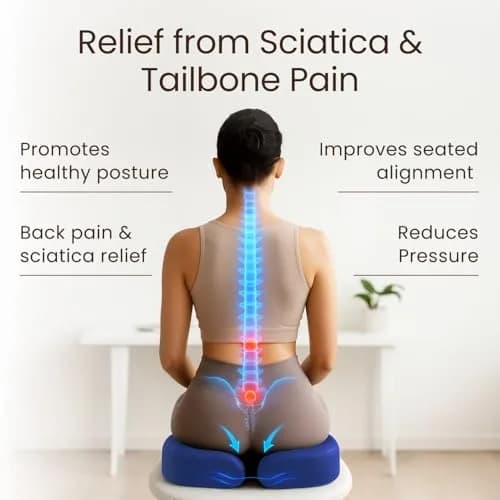Sleepavo Office Chair Cushion, Seat Cushion for Tailbone Pain Relief Butt | Memory Foam, Navy Blue thumbnail 2