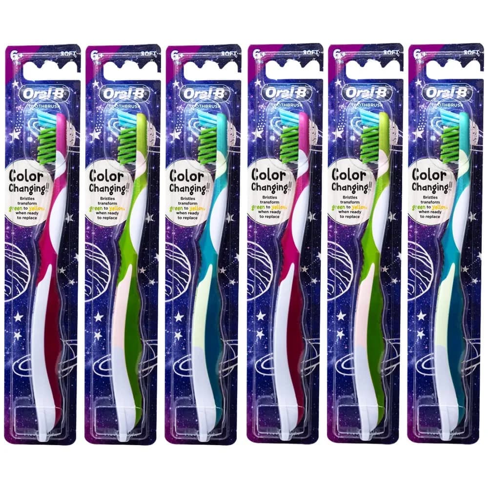 Oral-B Pro-Health Junior CrossAction Galaxy Toothbrush, Ages 6+, Soft - Pack of 6 | Cleans Gaps & Changing Teeth — Pack of 6
