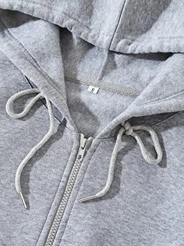 LOFAAC Women Fleece Full Zip Up Cropped Hoodie Sweatshirt 90s Long Sleeve Drawstring Hooded Crop Jacket Top (S,US,Women,Light Grey) | Casual Workout Style thumbnail 7