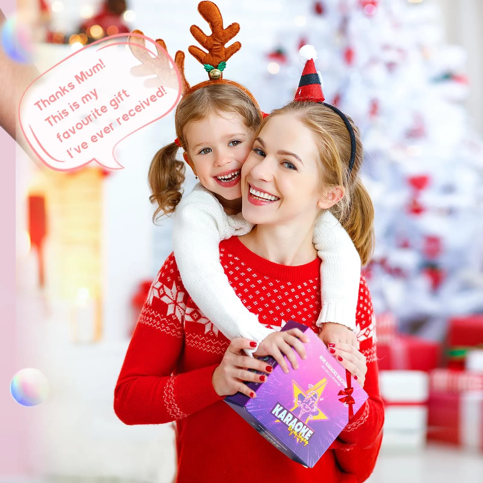 YLL Pink Karaoke Machine for Kids | Portable Bluetooth Speaker with 2 Wireless Microphones & Magic Voices (Mini Size) - view 2