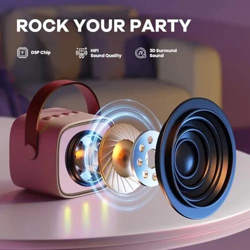 YLL Pink Karaoke Machine for Kids | Portable Bluetooth Speaker with 2 Wireless Microphones & Magic Voices (Mini Size) thumbnail 3