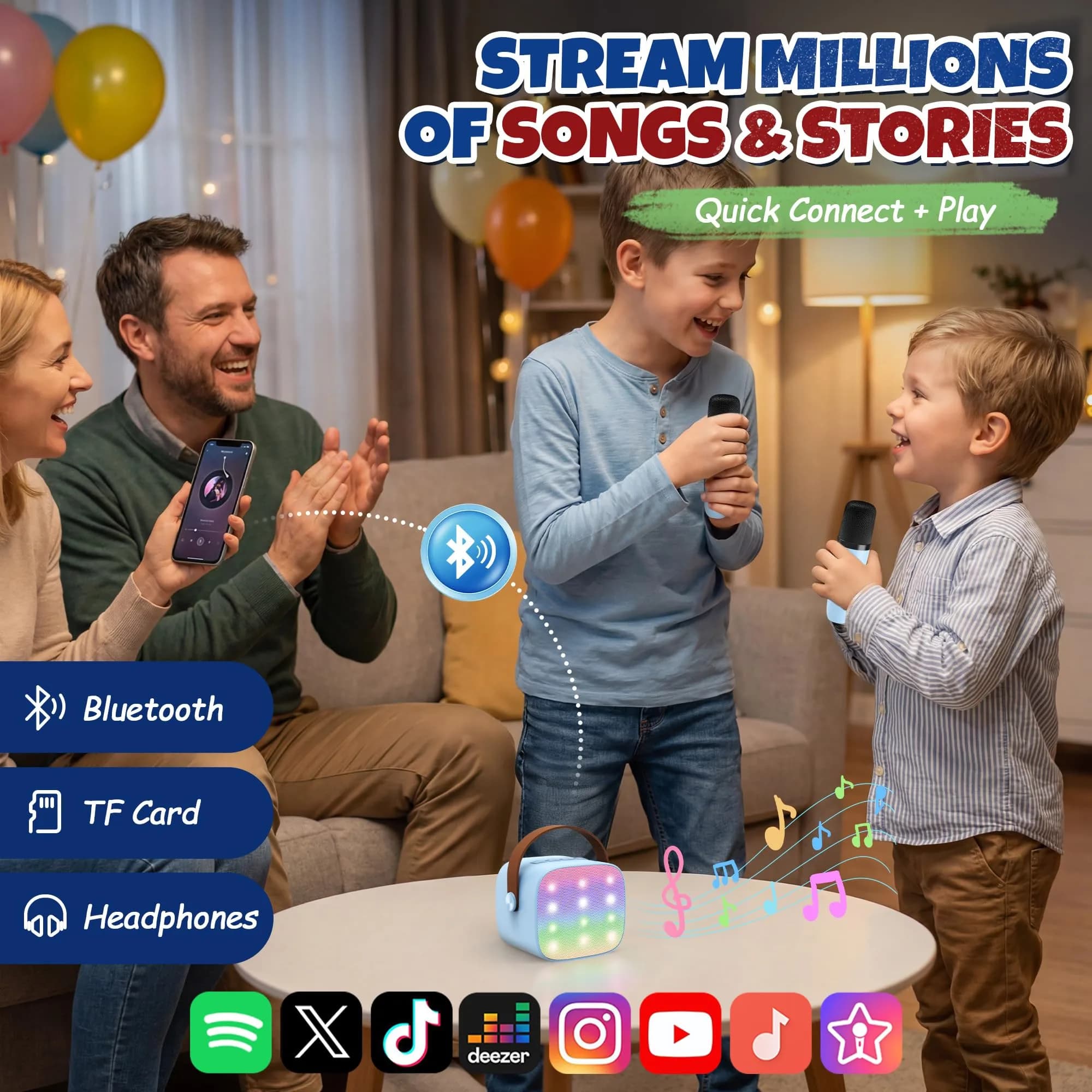 YLL Portable Karaoke Machine for Kids with 2 Wireless Microphones | Bluetooth Speaker for Ages 4-12+ - view 5