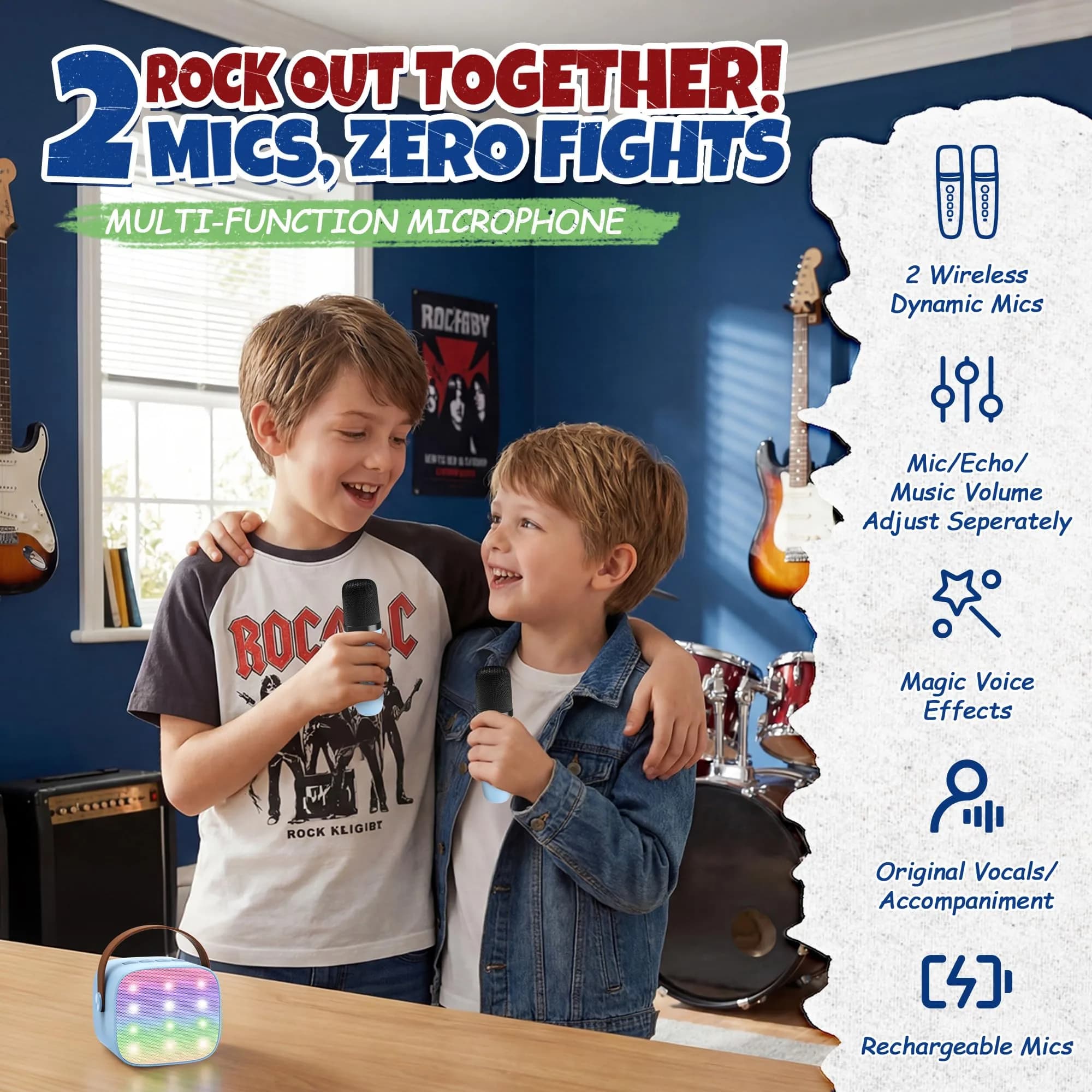 YLL Portable Karaoke Machine for Kids with 2 Wireless Microphones | Bluetooth Speaker for Ages 4-12+ - view 6
