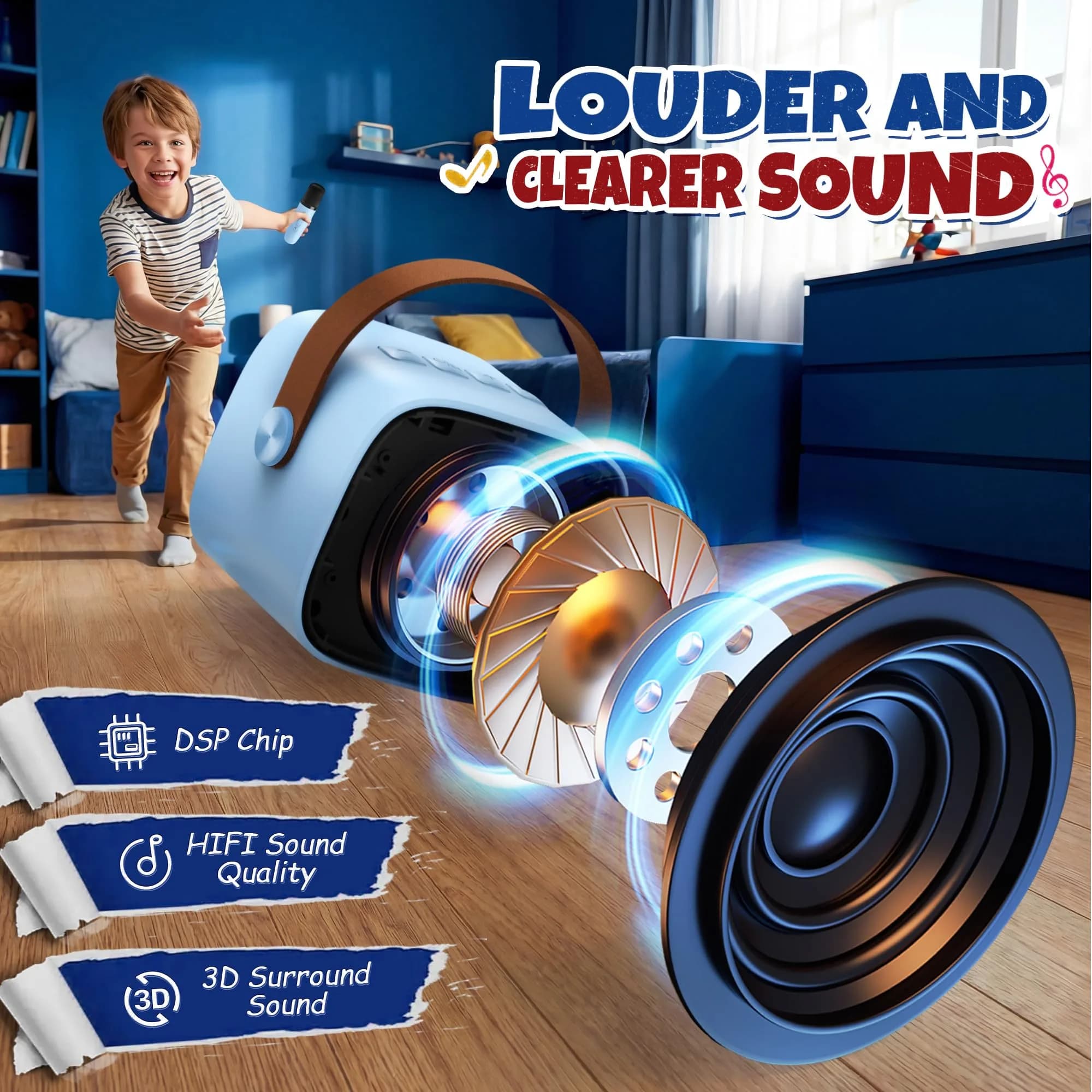 YLL Portable Karaoke Machine for Kids with 2 Wireless Microphones | Bluetooth Speaker for Ages 4-12+ - view 3