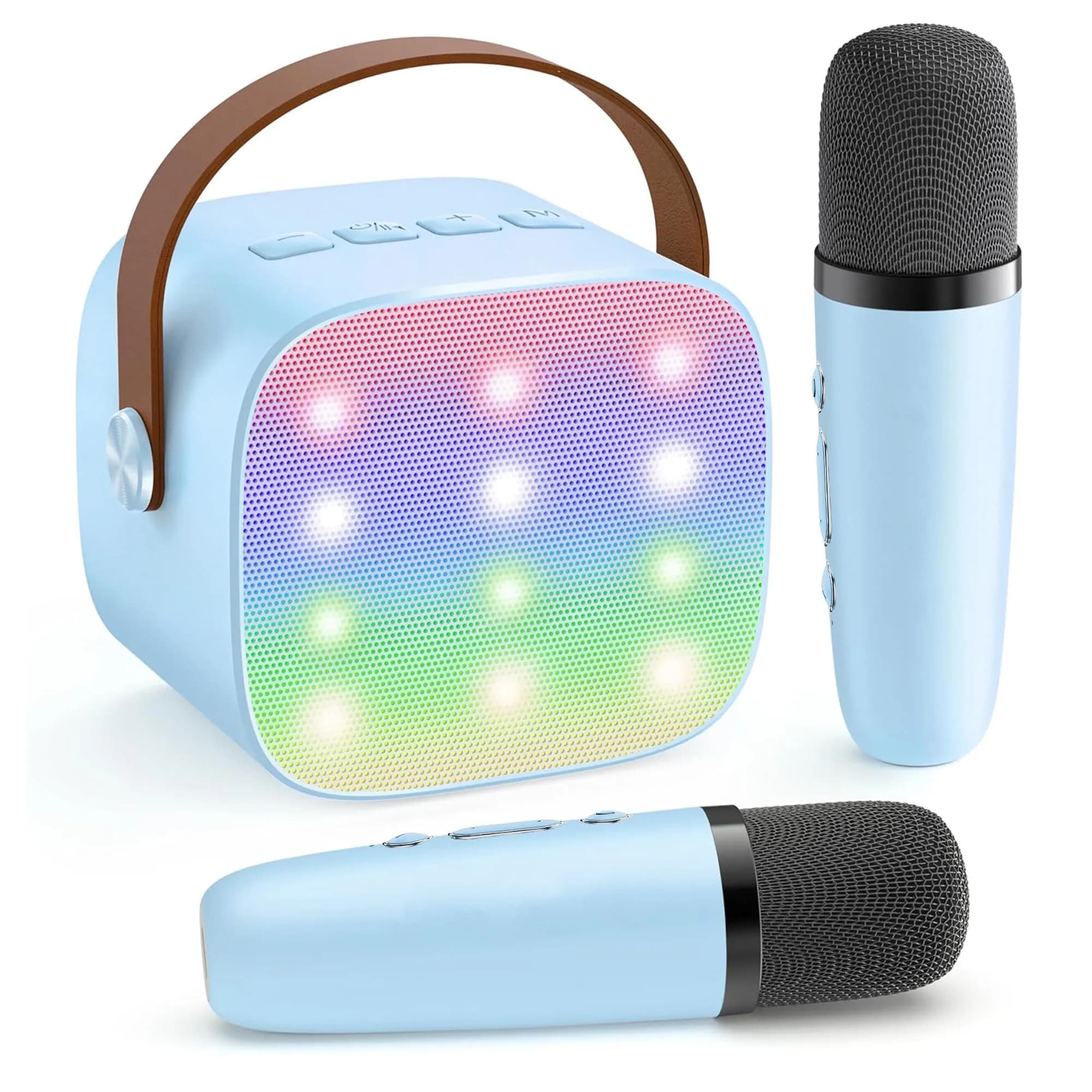 YLL Karaoke Machine for Kids, Orange | Portable Bluetooth Speaker with 2 Wireless Microphones, 5 Magic Voices Party, Present for Boys Ages 3,4,5,6,7,8,9,10+ — Blue
