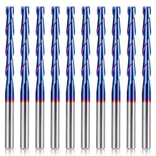 HQMaster 1/8" Shank CNC Router Bits 2 Flute Upcut End Mill 10pcs | 3.175mm Carbide for Wood PVC Acrylic thumbnail 1