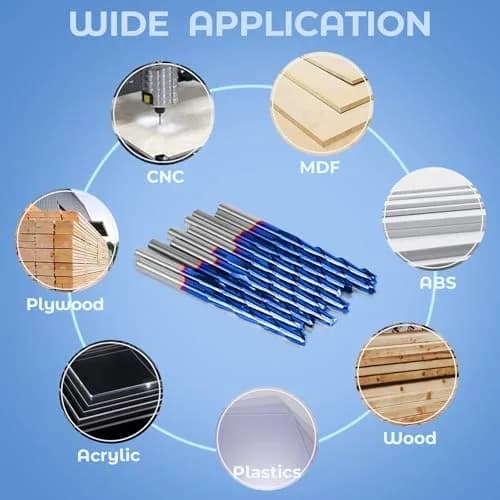 HQMaster 1/8" Shank CNC Router Bits 2 Flute Upcut End Mill 10pcs | 3.175mm Carbide for Wood PVC Acrylic thumbnail 4