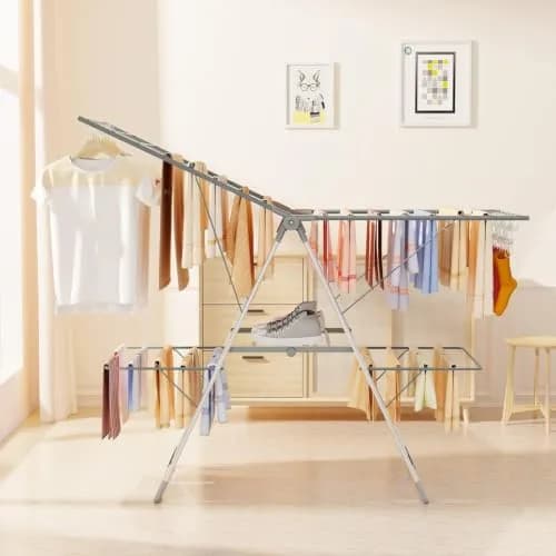 Bigzzia Clothes Drying Rack Foldable 2-Level Large Laundry Rack | Space-Saving, Adjustable, Rustproof thumbnail 9