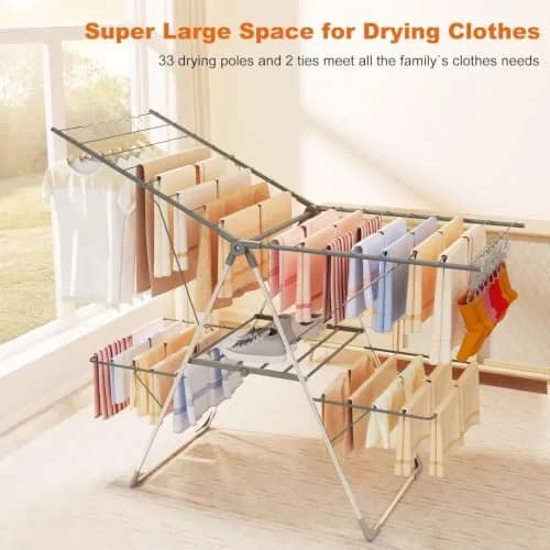 Bigzzia Clothes Drying Rack Foldable 2-Level Large Laundry Rack | Space-Saving, Adjustable, Rustproof thumbnail 2