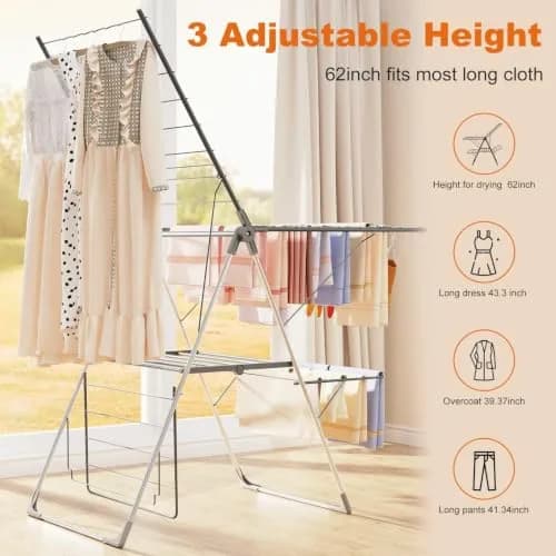 Bigzzia Clothes Drying Rack Foldable 2-Level Large Laundry Rack | Space-Saving, Adjustable, Rustproof thumbnail 3
