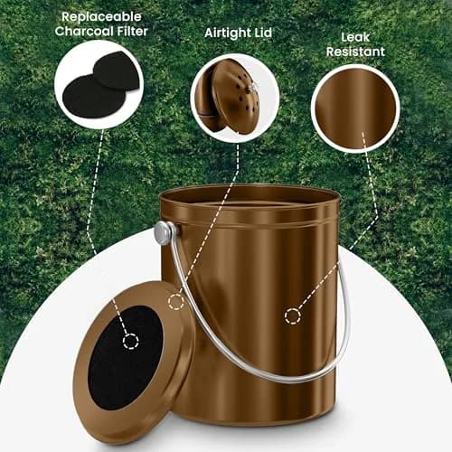 Utopia Kitchen Countertop Compost Bin 1.3 Gallon (4.9L) Stainless Steel Bronze | Odorless Kitchen Waste Container thumbnail 5
