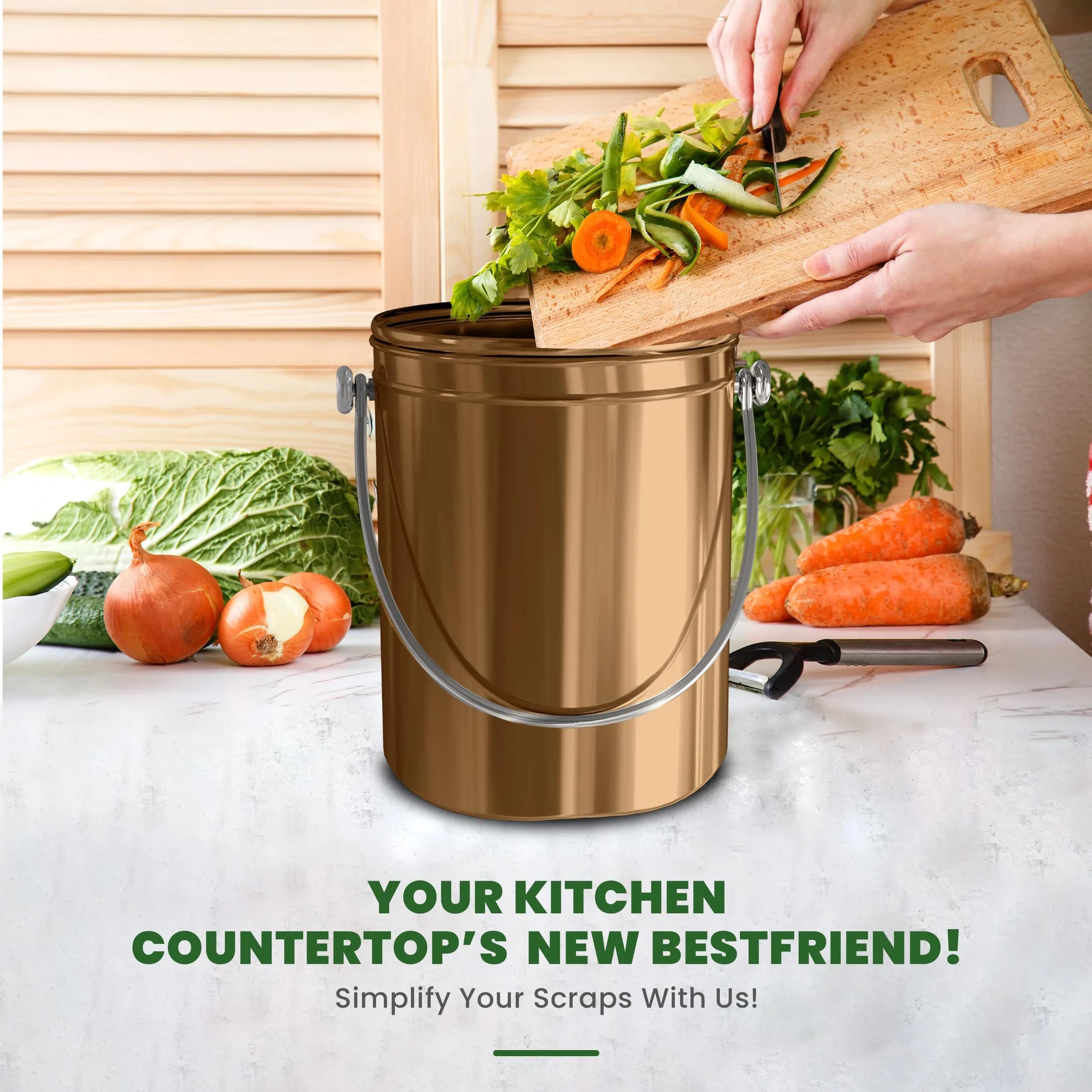 Utopia Kitchen Countertop Compost Bin 1.3 Gallon (4.9L) Stainless Steel Bronze | Odorless Kitchen Waste Container - view 6