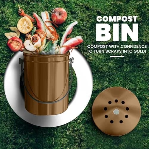Utopia Kitchen Countertop Compost Bin 1.3 Gallon (4.9L) Stainless Steel Bronze | Odorless Kitchen Waste Container thumbnail 2