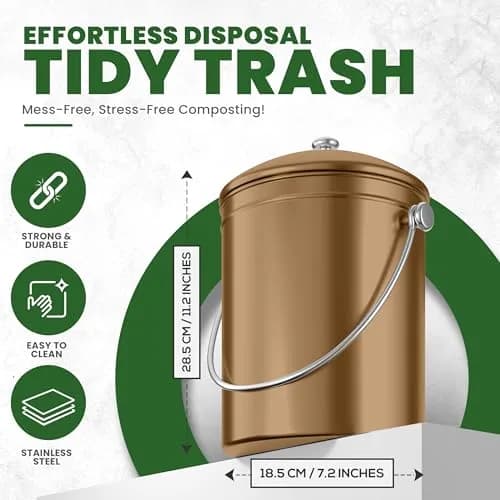 Utopia Kitchen Countertop Compost Bin 1.3 Gallon (4.9L) Stainless Steel Bronze | Odorless Kitchen Waste Container thumbnail 3