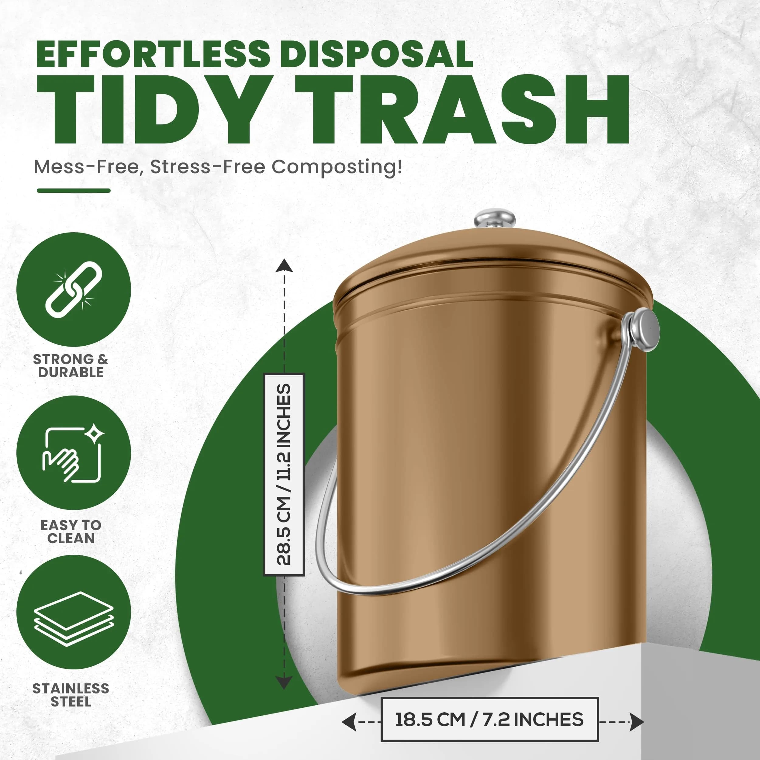 Utopia Kitchen Countertop Compost Bin 1.3 Gallon (4.9L) Stainless Steel Bronze | Odorless Kitchen Waste Container - view 3