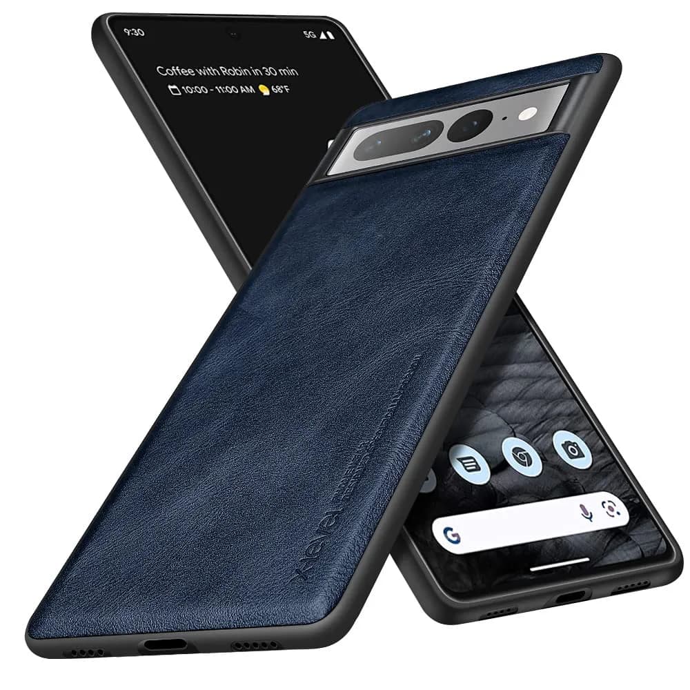 X-level PU Leather Case for Google Pixel 7 Pro, Shockproof, Non-Slip, Blue | Vintage Leather Design with Drop Protection