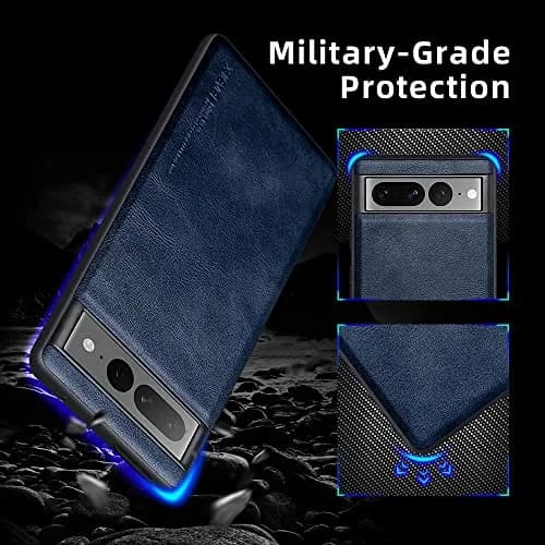 X-level PU Leather Case for Google Pixel 7 Pro, Shockproof, Non-Slip, Blue | Vintage Leather Design with Drop Protection thumbnail 2