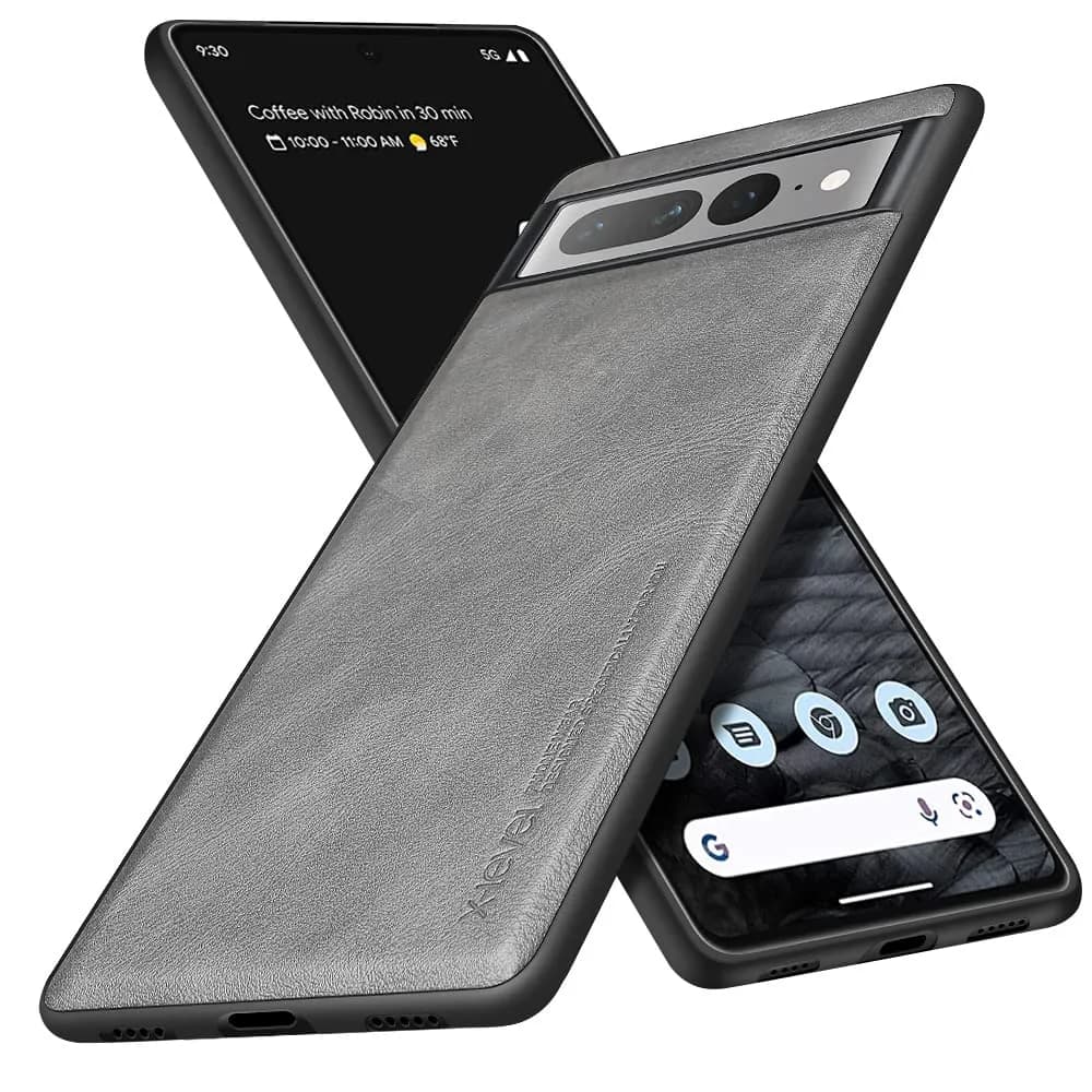 X-level PU Leather Case for Google Pixel 7 Pro, Shockproof, Non-Slip, Gray | Vintage Leather Design — Gray