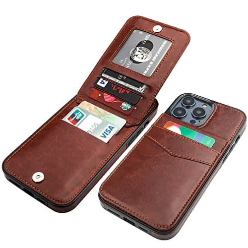 KIHUWEY iPhone 14 Pro Max Wallet Case Card Holder Kickstand | Heavy Duty Leather Cover with 5 Card Slots thumbnail 1