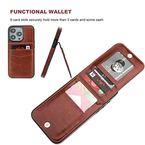 KIHUWEY iPhone 14 Pro Max Wallet Case Card Holder Kickstand | Heavy Duty Leather Cover with 5 Card Slots thumbnail 4