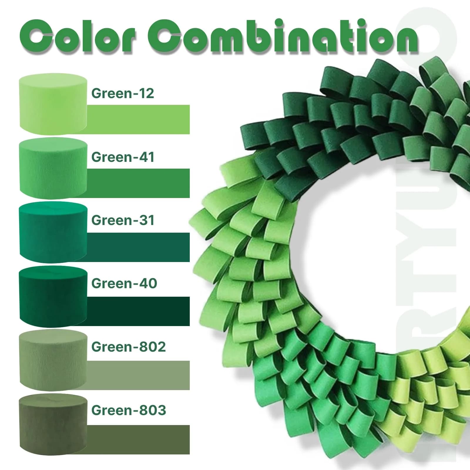 PartyWoo Sage Green Crepe Paper Streamers (4 Rolls, 328ft Total) | FSC-Certified Craft Paper for Indian Celebrations - view 3
