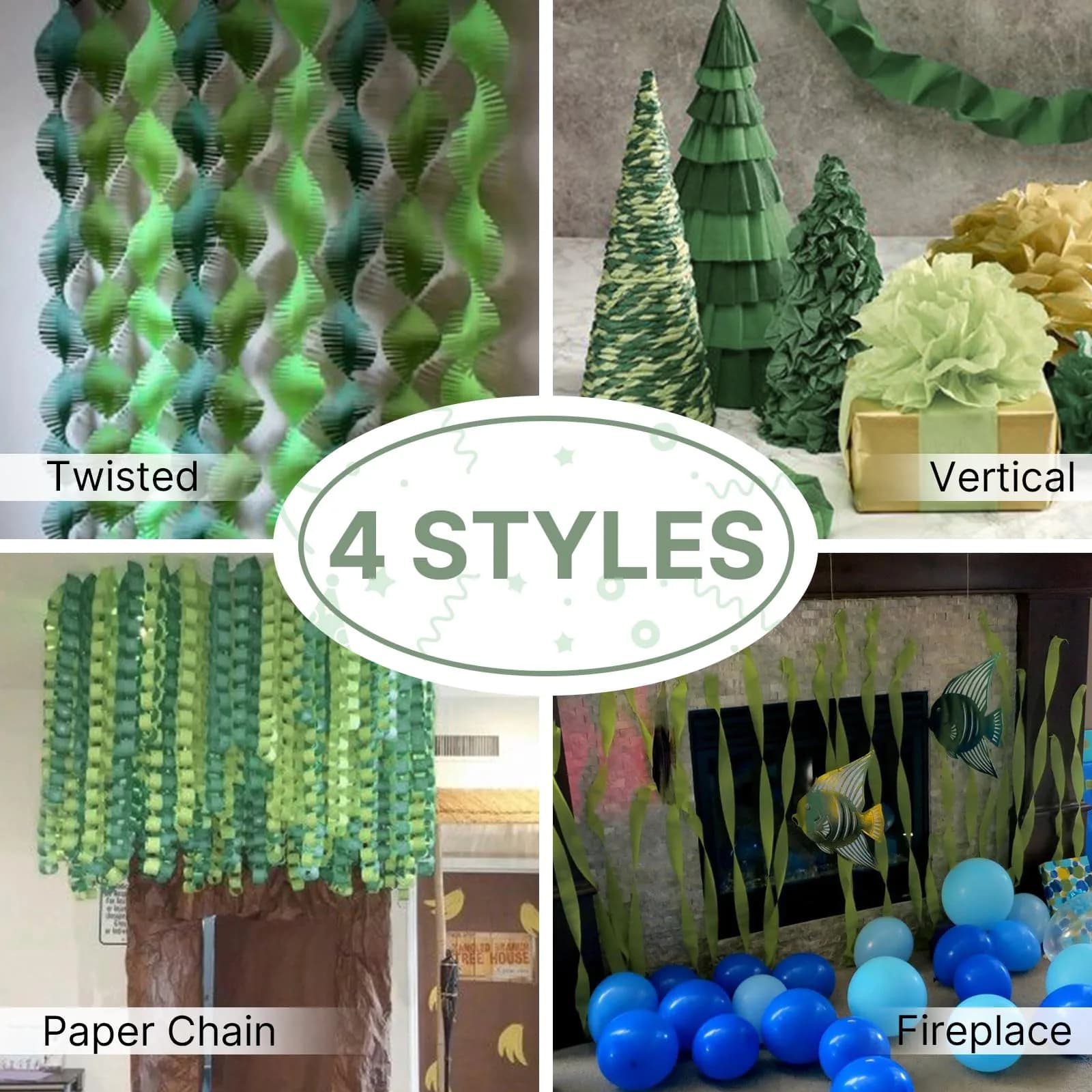 PartyWoo Sage Green Crepe Paper Streamers (4 Rolls, 328ft Total) | FSC-Certified Craft Paper for Indian Celebrations - view 5