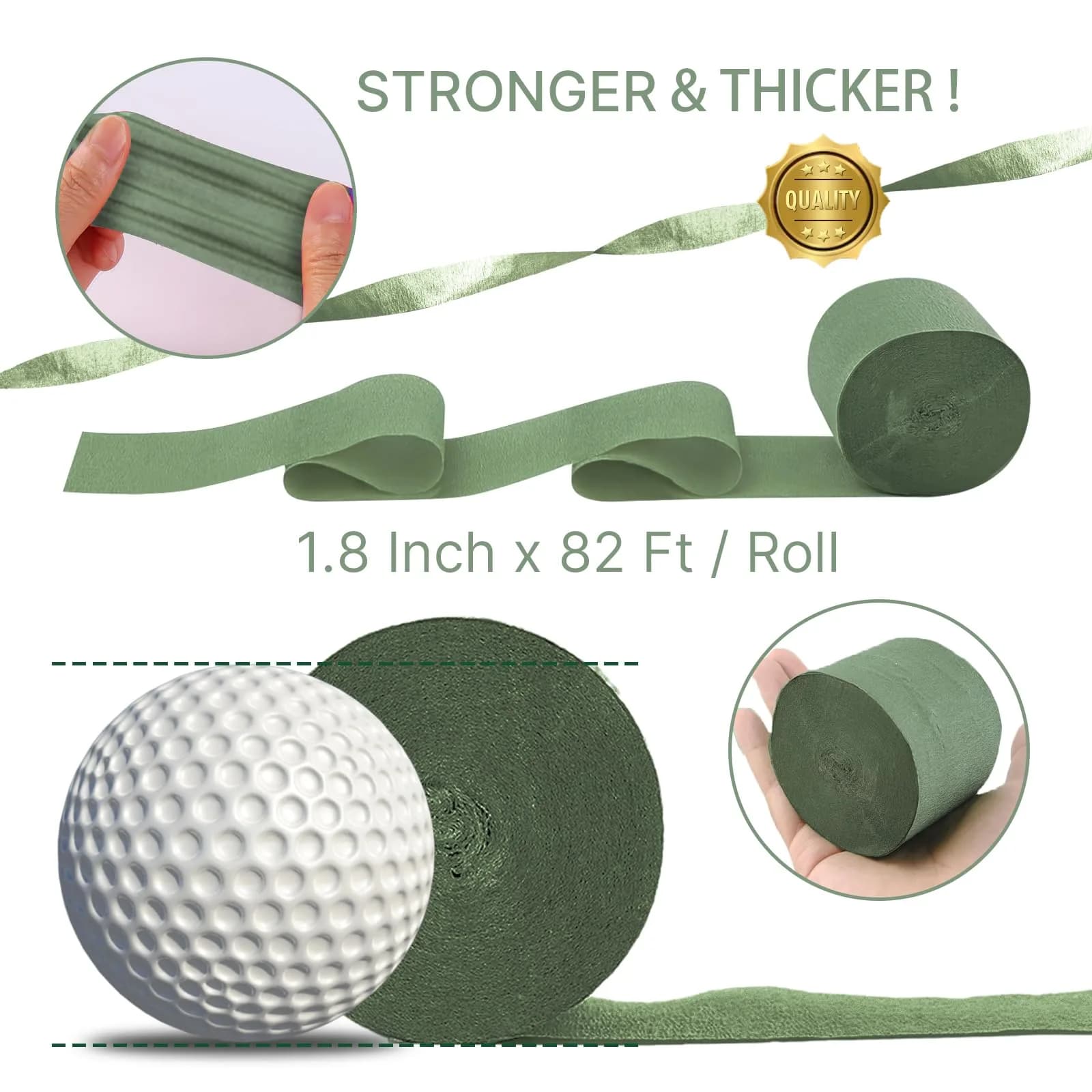 PartyWoo Sage Green Crepe Paper Streamers (4 Rolls, 328ft Total) | FSC-Certified Craft Paper for Indian Celebrations - view 6