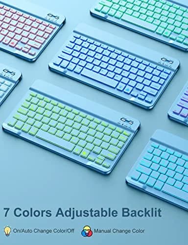 Hamile Detachable Keyboard Case for iPad 9/8/7th Gen 10.2" & Air 3/Pro 10.5" | 7 Color Backlit, Wireless Bluetooth, Pencil Holder, Blue thumbnail 4