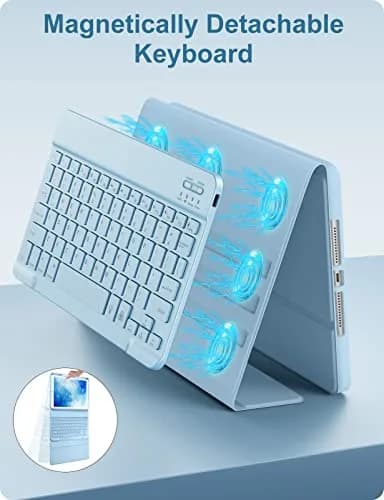 Hamile Detachable Keyboard Case for iPad 9/8/7th Gen 10.2" & Air 3/Pro 10.5" | 7 Color Backlit, Wireless Bluetooth, Pencil Holder, Blue thumbnail 6